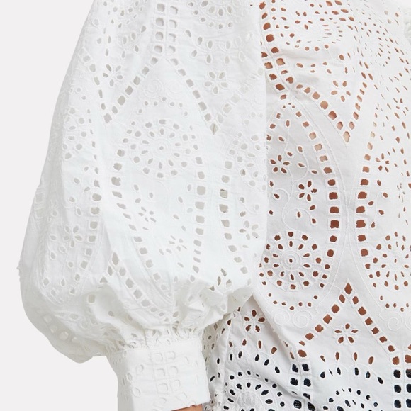 Ganni- White Eyelet Embroidery With Billowy Sleeve Shirt - Picture 2 of 7